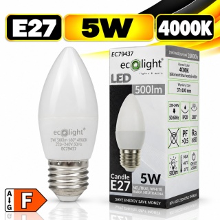 Żarówka LED E27 świeczka 5W 4000K 500lm ECO LIGHT EC79437