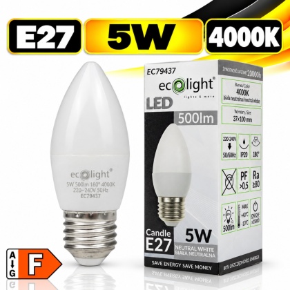 Żarówka LED E27 świeczka 5W 4000K 500lm ECO LIGHT EC79437
