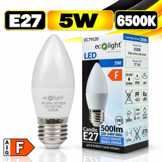 Żarówka LED E27 świeczka 5W 6500K 500lm ECO LIGHT EC79120