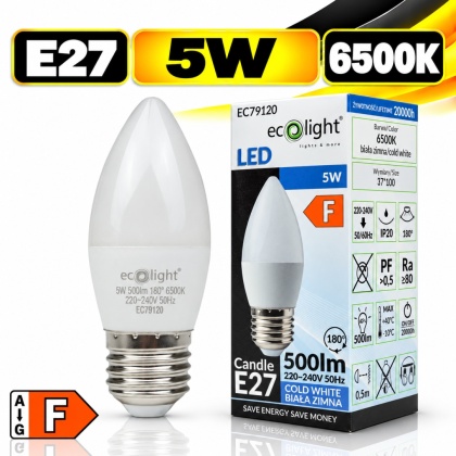 Żarówka LED E27 świeczka 5W 6500K 500lm ECO LIGHT EC79120