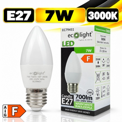 Żarówka LED E27 świeczka 7W 3000K 700lm ECO LIGHT EC79451
