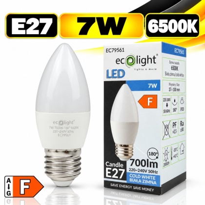 Żarówka LED E27 świeczka 7W 6500K 700lm ECO LIGHT EC79561