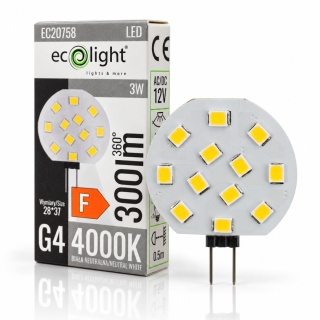 Żarówka LED G4 TALERZYK 3W SMD 4000K Barwa NEUTRALNA 300lm TALERZYK