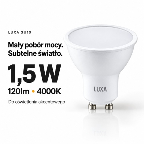 LUXA GU10 – moc 1,5W, strumień 120lm i neutralna barwa 4000K