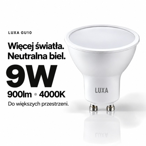 LUXA GU10 – moc 9W, strumień 900lm i neutralna barwa 4000K