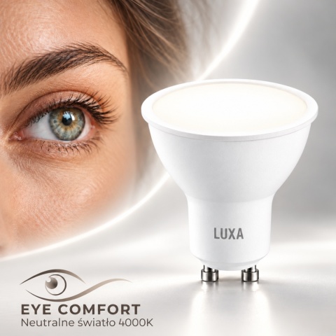 Grafika Eye Comfort z żarówką GU10 LUXA i napisem Neutralne światło 4000K
