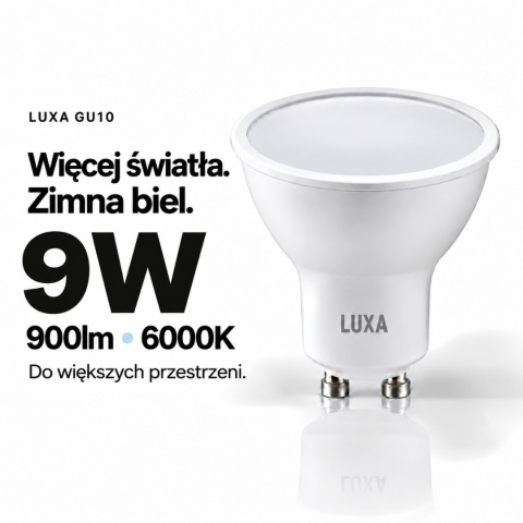 LUXA GU10 – moc 9W, strumień 900lm i zimna barwa 6000K