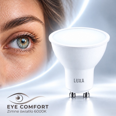 Grafika Eye Comfort z żarówką GU10 LUXA i napisem Zimne światło 6000K