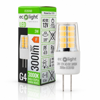 Żarówka LED G4 kapsułka 3W 12V AC/DC 3000K 300lm ECO LIGHT EC20760