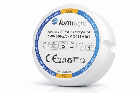 Zasilacz 24V 45W IP67 do puszki dopuszkowy FI60 1,88A Hermetyczny Taśma LED