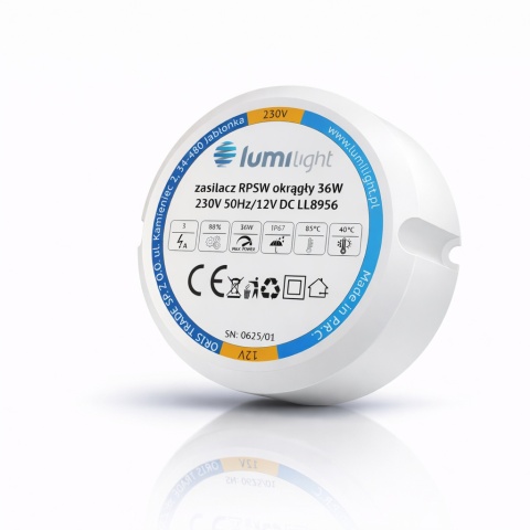 Zasilacz LED 12V 36W 3A IP67 dopuszkowy do puszki Taśma LED Fi60 PREMIUM