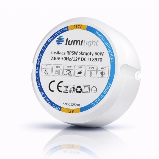 Zasilacz LED 12V 60W 5A IP67 dopuszkowy do puszki Fi60 Taśma LED PREMIUM