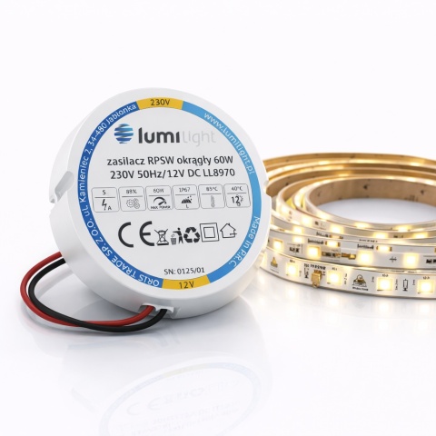 Zasilacz LED 12V 60W 5A IP67 dopuszkowy do puszki Fi60 Taśma LED PREMIUM