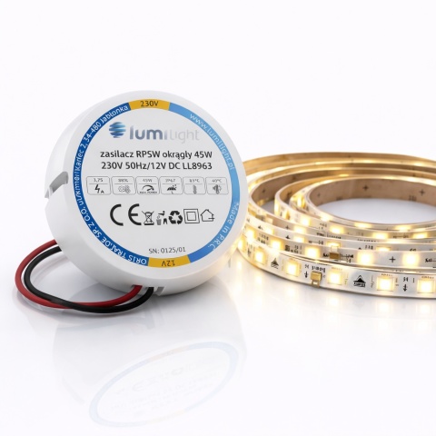 Zasilacz LED 12V DC 45W 3.75A IP67 do puszki dopuszkowy Taśma LED Fi60