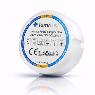 Zasilacz LED 24V 60W 2,5A IP67 dopuszkowy do puszki Fi60 Taśma LED PREMIUM
