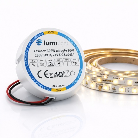 Zasilacz LED 24V 60W 2,5A IP67 dopuszkowy do puszki Fi60 Taśma LED PREMIUM