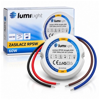 Zasilacz LED 24V 60W 2,5A IP67 dopuszkowy do puszki Fi60 Taśma LED PREMIUM