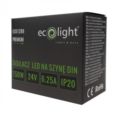 Zasilacz LED na szynę DIN PREMIUM 5M 24V 150W ECO LIGHT EC61288