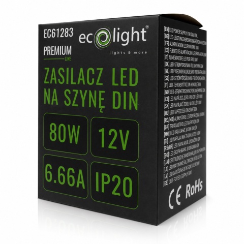 Zasilacz na Szynę DIN 12V 80W 12,5A Premium Modułowy do LED Ecolight Mocny