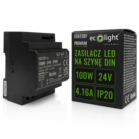 Zasilacz na Szynę DIN 24V 100W 12,5A Premium Modułowy do LED Ecolight Mocny