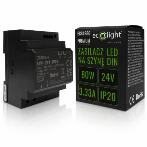 Zasilacz na Szynę DIN 24V 80W 12,5A Premium Modułowy do LED Ecolight Mocny