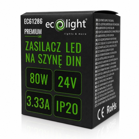 Zasilacz na Szynę DIN 24V 80W 12,5A Premium Modułowy do LED Ecolight Mocny
