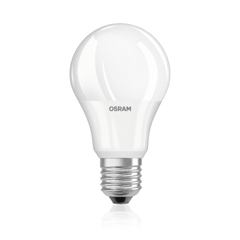 Żarówka LED E27 OSRAM LED BASE AC31151 8,5W 4000K — jedna sztuka z zestawu, czysty widok z odbiciem premium