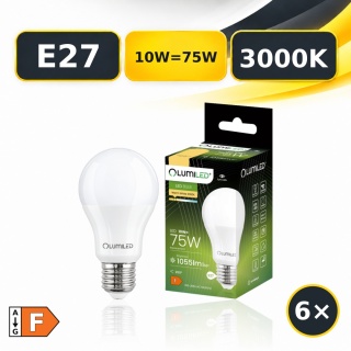 6× Żarówka LED E27 A60 LUMILED 10W=75W 1055lm 3000K Ciepła 260°