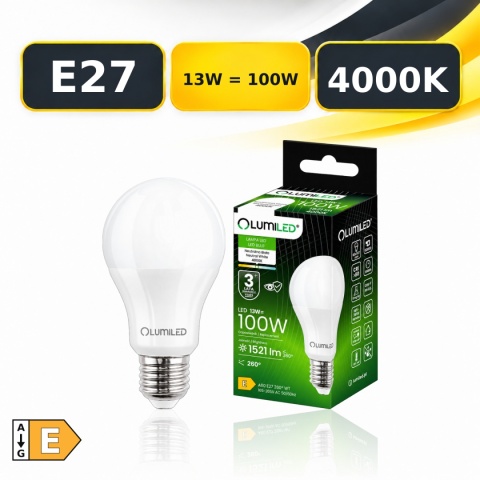 Zestaw 6 żarówek LED E27 A60 LUMILED 13W=100W 1521lm 4000K – jedna sztuka z opakowaniem, klasa E