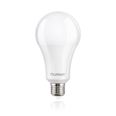 Jedna żarówka z zestawu 6× LUMILED E27 A70 18W 4000K — czysty widok z odbiciem premium