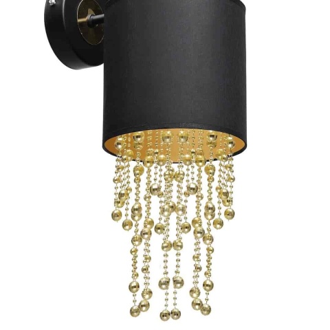 ALMERIA BLACK/GOLD - detal złotego wykończenia i wiszących ozdób