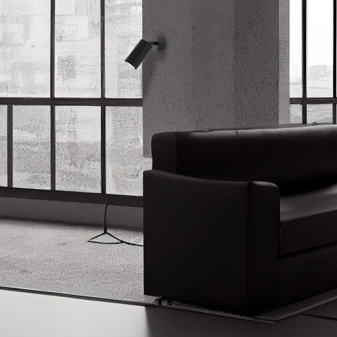 Kinkiet HUDSON BLACK przy sofie w loftowym salonie