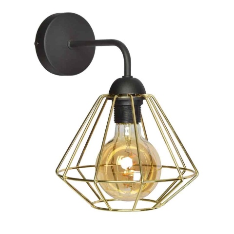 Czarno-złoty kinkiet LUPO BLACK/GOLD 1xE27 z drucianym kloszem