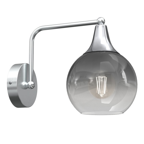 Srebrny kinkiet MONTE SILVER 1xE27 z przydymionym szklanym kloszem