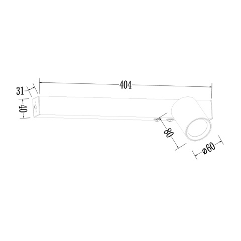 Rysunek wymiarowy prawego kinkietu MAGNET z GU10