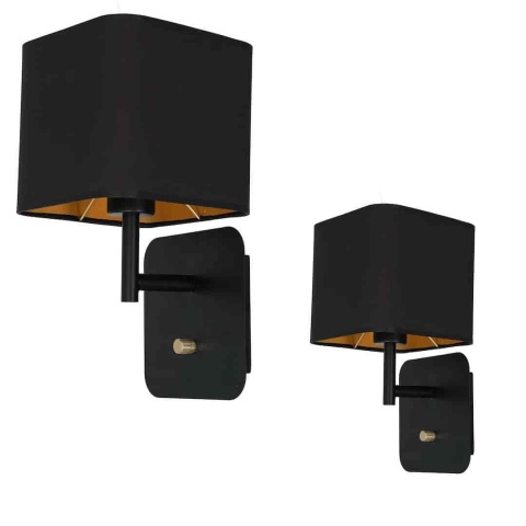 Czarno-złoty kinkiet NAPOLI BLACK/GOLD 1xE27 z prostokątnym abażurem