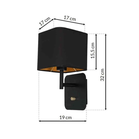 Wymiary kinkietu NAPOLI BLACK/GOLD 1xE27