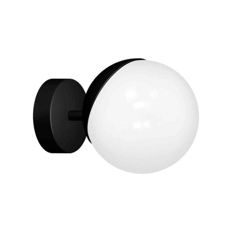 Kinkiet SFERA BLACK E14 - biały kulisty klosz na czarnej podstawie