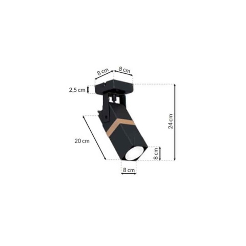 Kinkiet VIDAR BLACK GU10 - rysunek wymiarowy oprawy