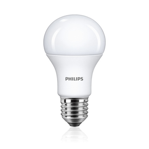 Żarówka LED E27 PHILIPS CorePro A60 13W 2700K — czysty widok z odbiciem premium