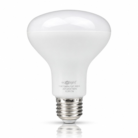 Żarówka LED E27 R80 12W 3000K 1080lm ECO LIGHT EC67739 z odbiciem na białym tle