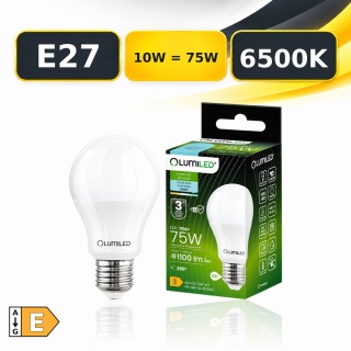 Żarówka LED E27 A60 10W = 75W 1100lm 6500K Zimna 260° LUMILED