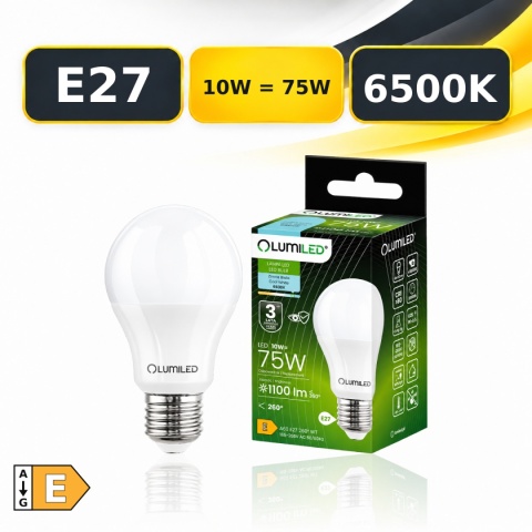 Żarówka LED LUMILED E27 A60 10W = 75W 1100lm 6500K z opakowaniem, klasa E