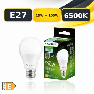 Żarówka LED E27 A60 13W = 100W 1521lm 6500K Zimna 260° LUMILED