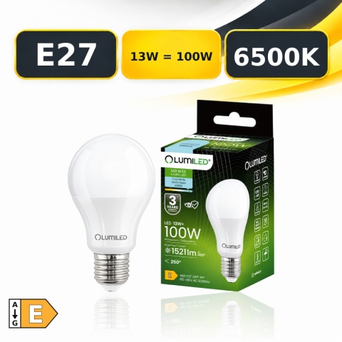 Żarówka LED LUMILED E27 A60 13W = 100W 1521lm 6500K z opakowaniem, klasa E