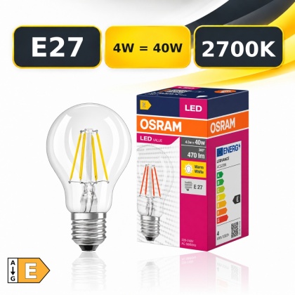 Żarówka LED E27 A60 OSRAM VALUE Filament 4W = 40W 470lm 2700K