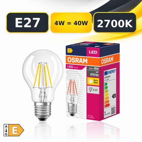 Żarówka LED OSRAM E27 A60 4W = 40W 470lm 2700K z opakowaniem, klasa E