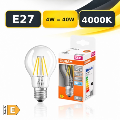 Żarówka LED OSRAM STAR E27 A60 4W = 40W 470lm 4000K z opakowaniem, klasa E