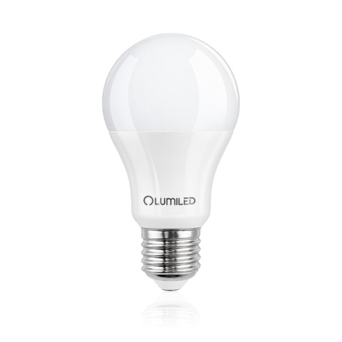 Żarówka LED E27 LUMILED A60 5W 4000K — czysty widok z odbiciem premium