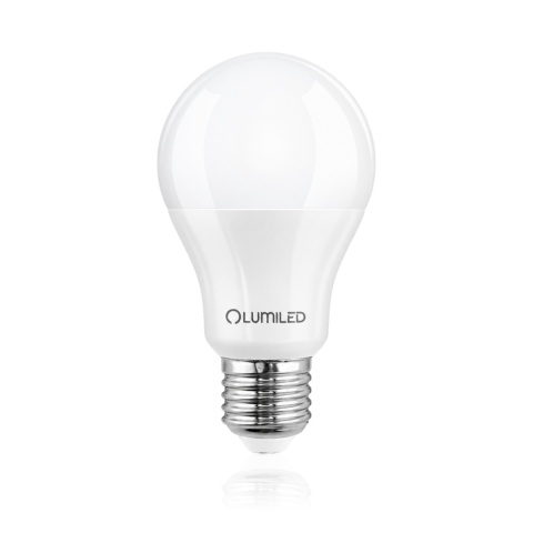 Żarówka LED E27 LUMILED A60 8W 6500K — czysty widok z odbiciem premium